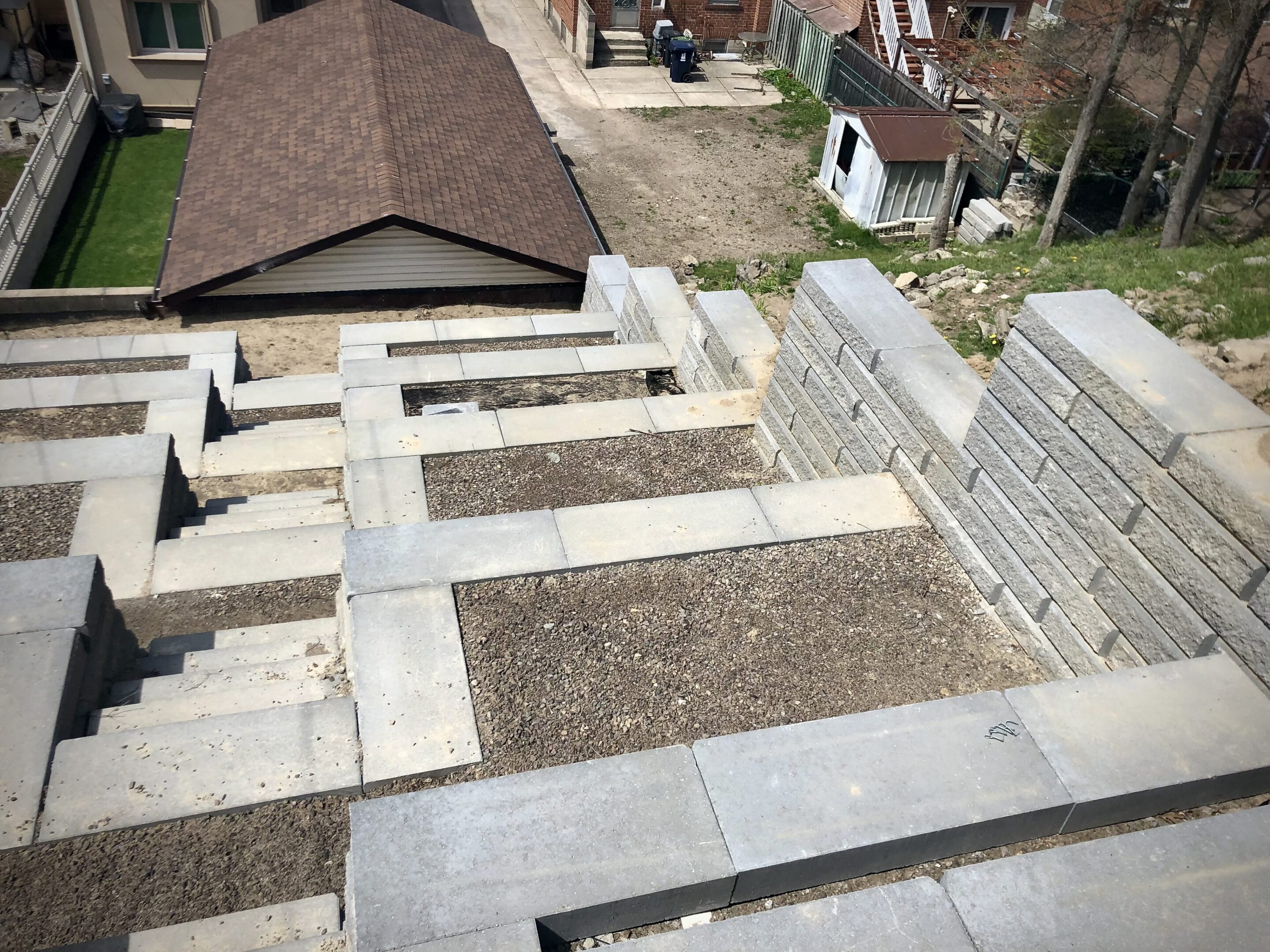 Terraced concrete retaining walls on hillside